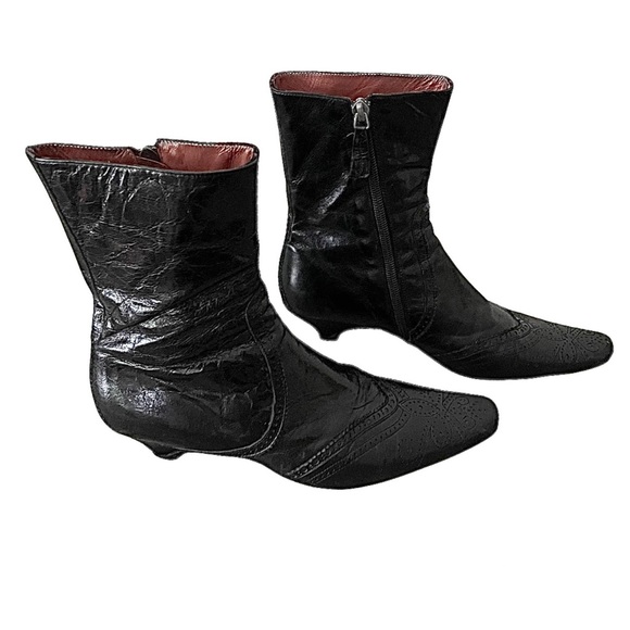 Goffredo Fantini Black Leather Kitten Heel Boots Size 36.5 Made In Italy - Picture 15 of 15